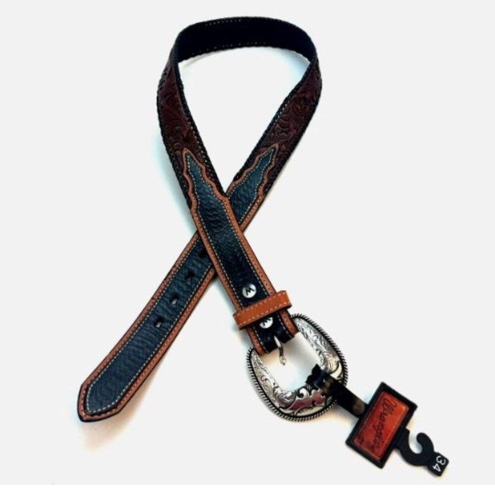 Wrangler Men's Full Grain Leather Belt Size 34 Brown/Black Color New